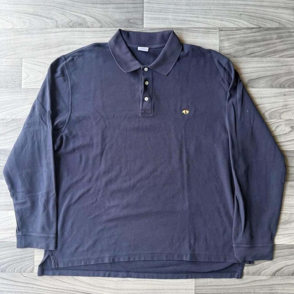 Brooks Brothers Performance Long Sleeve Polo Navy Blue XL